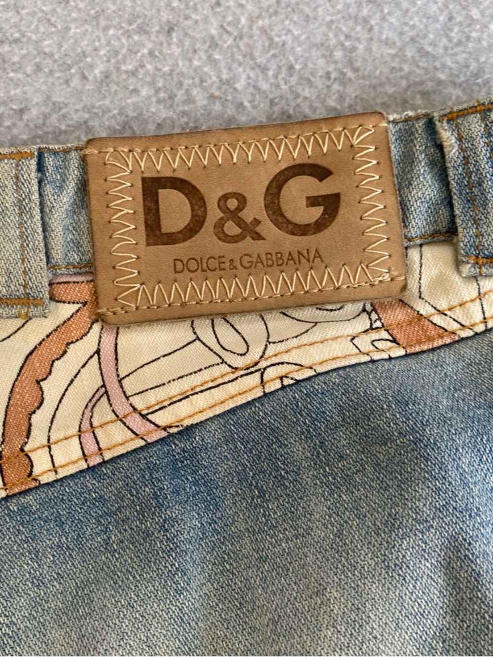 Vintage Y2K Dolce & Gabbana D&G Women Denim Jeans/ Fabric Boho Floral Pants 27-4 - Picture 4 of 16